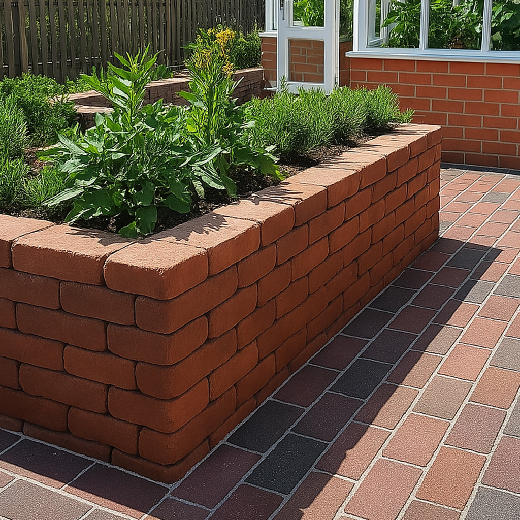 Anwendungsbild von Hello Brick Hochbeet Karl in rotblaubunt