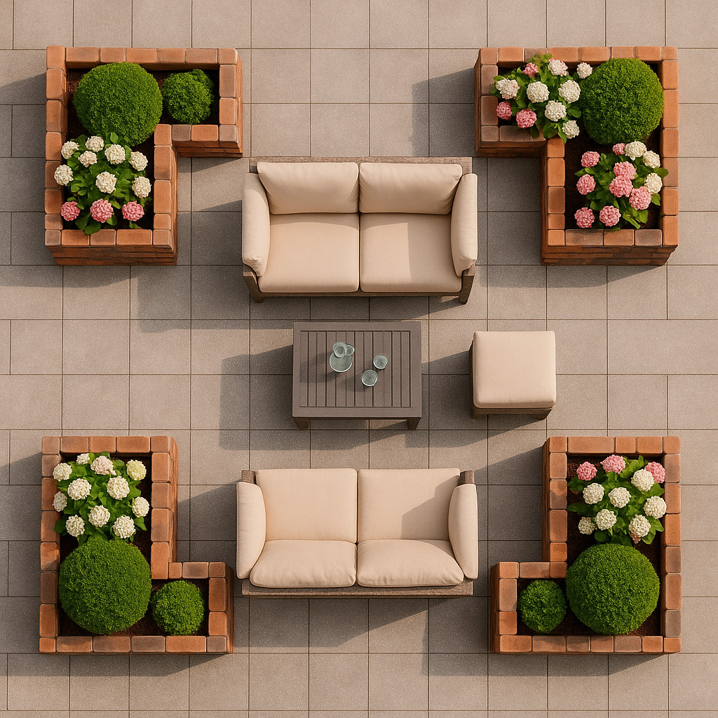 Anwendung-HelloBrick-rotblaubunt--Pflanzbeet-Zinnia-L-mit-Loungern-Garten-strukturieren_web Hello Brick Pflanzbeet Zinnia L mit Loungern Garten strukturieren in rotblaubunt