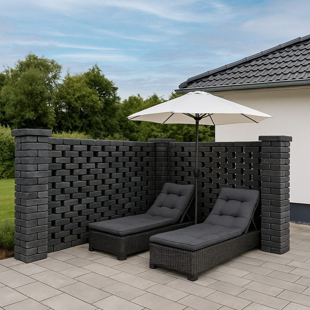 Hello Brick Sichtschutz Brickscreen Säule und Sichtschutz Brickscreen Ecksituation in schwarzbunt